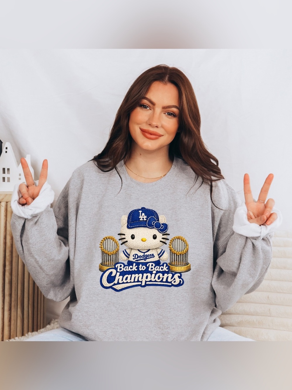 Hello Kitty Dodgers Faux Yarn Sweatshirt